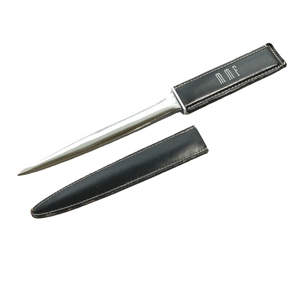 Vintage 9" Letter Opener Advertising Black Leather Sheath 2-Sided MMF Quinn & Co - Picture 5 of 11